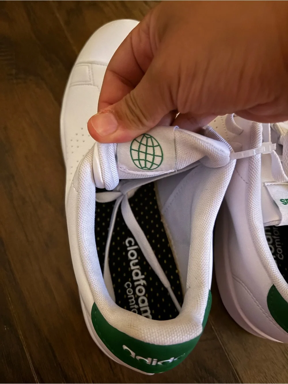 adidas White Sneakers with Green Heel Accent